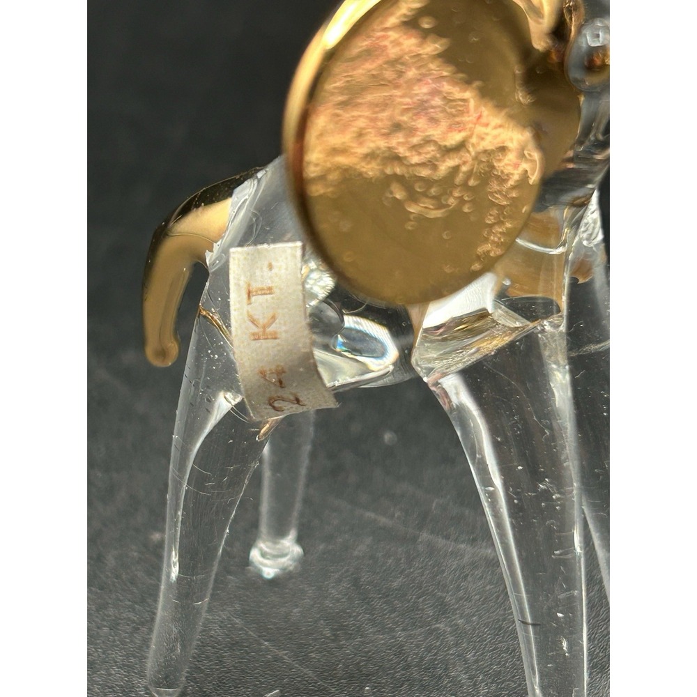 Clear Glass Elephant 24k Gold Trim Hand Blown Art Glass Ornament Figurine Decor - Picture 4 of 7
